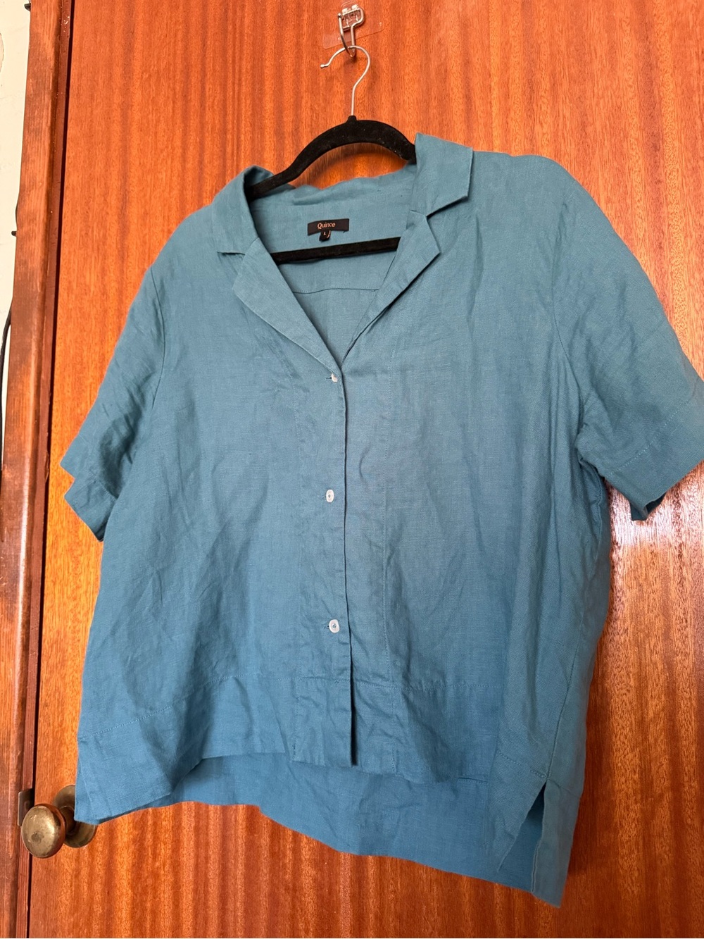 Quince 100% European Linen Short Sleeve Shirt (blue) - Picture 4 of 6